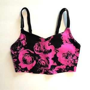 Kenzie pink & black floral print sports bra